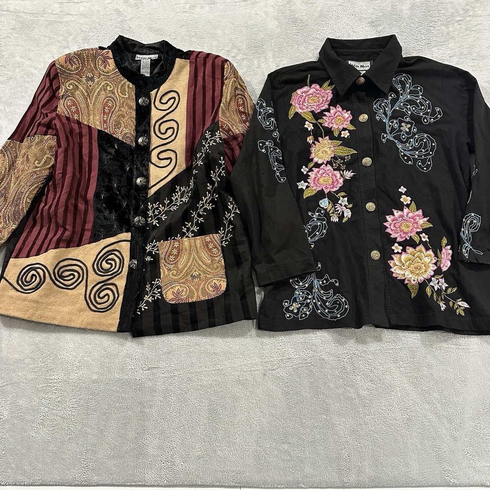 Indigo Moon Button Front Cardigan Long Sleeve Top Set of 2Women L Vintage Floral